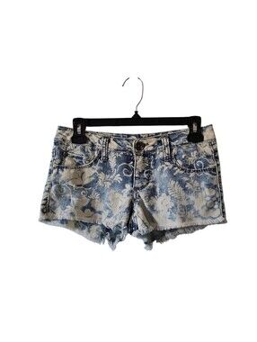 Freestyle Vintage y2k Blue White Floral Jean Shorts Size 3 Low Rise